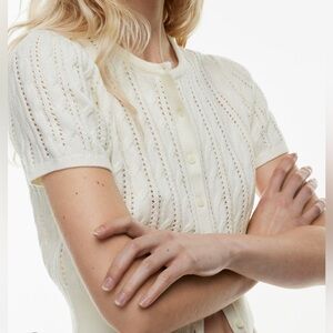 Cream Short Sleeve Knit Cardigan Fey Aritzia